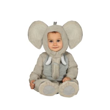 Bébé déguisé en éléphant avec grandes oreilles et trompe peluche | jourdefete.com