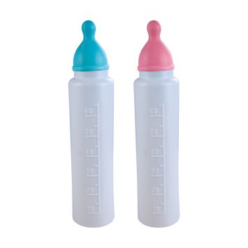 Biberon géant humoristique en plastique blanc de 32 cm avec graduations et tétine bleue ou rose | jourdefete.com
