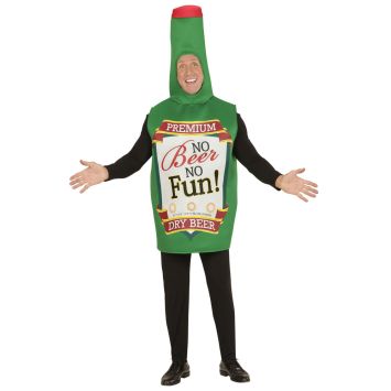Homme déguisé en bouteille de bière avec slogan humoristique "No Beer No Fun" | jourdefete.com