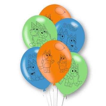 Lot de 6 ballons latex Bluey aux couleurs vives pour anniversaire enfant | jourdefete.com