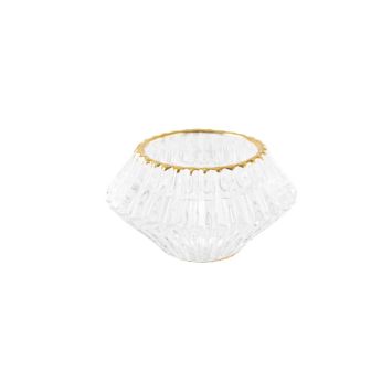 Bougeoir Double - Mauro - Verre Rainure Transparent et Liseré Or - 7,5 cm