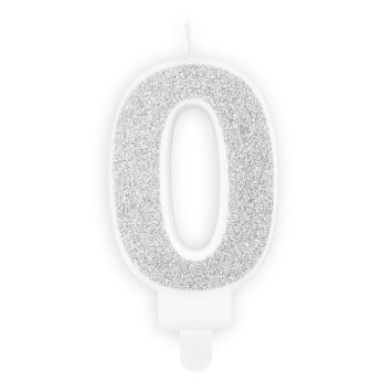 Bougie chiffre 0 pailletée argentée pour décorations de gâteau | jourdefete.com