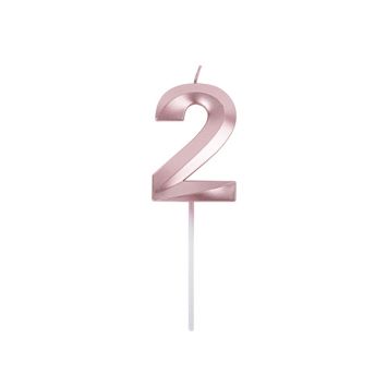 Bougie graphique en forme de chiffre sur pic - Rose Gold - 7 cm - Chiffre au choix