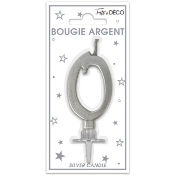 Bougie chiffre 0 argentée pour anniversaire | jourdefete.com