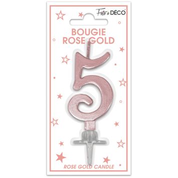 Bougie métallisée rose gold pour anniversaire - 6 cm - Chiffre au choix