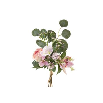 Bouquet orchidée rose, fleurettes et eucalyptus artificiel, décoration romantique | jourdefete.com