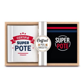 coffret cadeau mug et chaussette  super pote | jourdefete.com