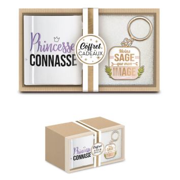 coffret cadeau mug et porte-clés princesse connasse