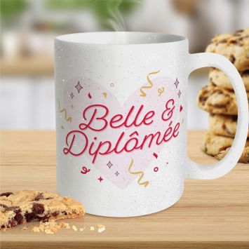 Mug à paillettes "Belle & Diplômée" - Collection Diplôme en poche