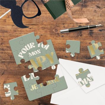 Carte Puzzle à message avec enveloppe "Pour toi mon Papy d'amour je t'aime" - Collection Papy d'Amour