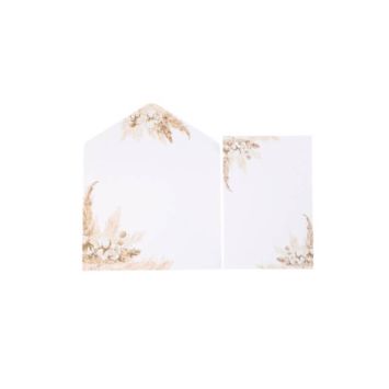 10 Invitations et Enveloppes - Collection Pampas, Fleurs de Coton et Or 