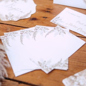 10 Invitations et Enveloppes - Collection Pampas, Fleurs de Coton et Or 