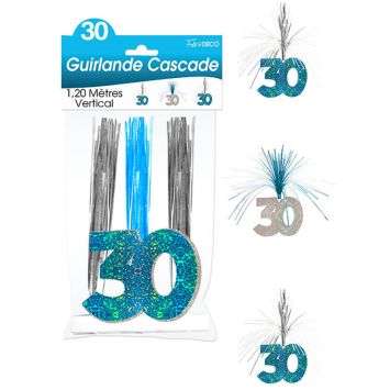Guirlande Cascade d'anniversaire "30 ans" - Turquoise et argenté