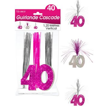 Guirlande Cascade d'anniversaire "40 ans" - Rose et argenté