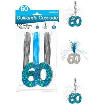 Guirlande Cascade d'anniversaire "60 ans" - Turquoise et argenté
