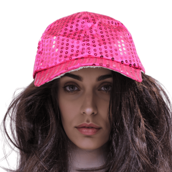 Casquette fuchsia à sequins, accessoire disco pour soirée festive | jourdefete.com