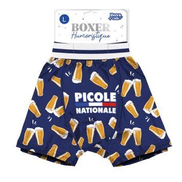 Boxer humoristique bleu "Picole Nationale" à motif verres de bière pour homme | jourdefete.com