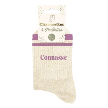 Chaussettes à paillettes taille 36-42 avec rayures de couleur et texte humoristique | jourdefete.com
