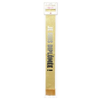 Écharpe de fête dorée scintillante pour femme avec inscription noire je suis diplômée | jourdefete.com