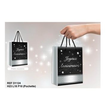 Pochette Cadeau "Joyeux Anniversaire" Argentée - Petit Modèle