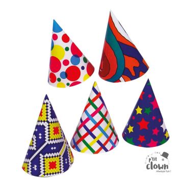 Chapeaux de fête coniques avec motifs colorés | jourdefete.com