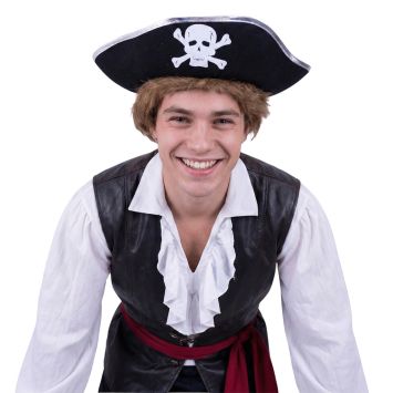 Chapeau de pirate noir pour adulte avec liseré blanc | jourdefete.com