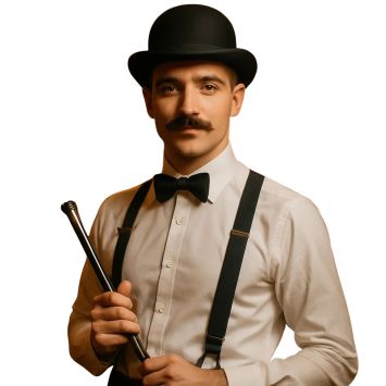 Homme portant un chapeau melon noir style Charleston | jourdefete.com