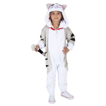 Enfant déguisé en chat gris et blanc avec capuche et queue | jourdefete.com