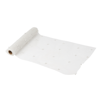 Chemin de table en organza blanc et perles pour une table raffinée | jourdefete.com