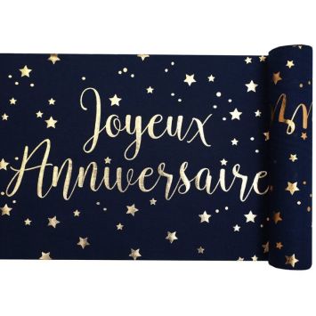 Chemin de table "Joyeux Anniversaire" Bleu Marine Metallise | jourdefete.com