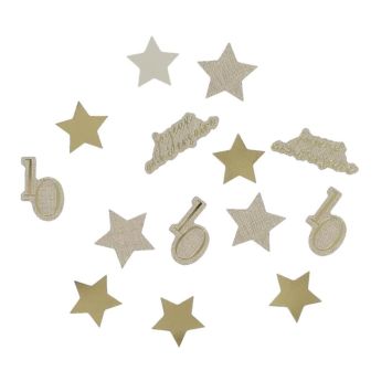 Confettis pour anniversaire 10 ans avec étoiles et texte "Joyeux anniversaire" à effet lin et or | jourdefete.com