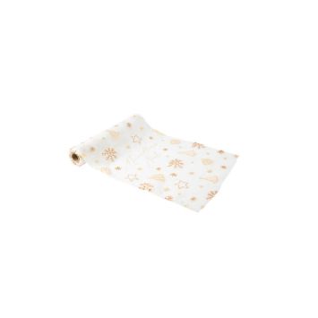 Chemin de table Merveilleux Noël Pure Christmas Mousseline Blanche Or et Paillettes 28cm x 3m