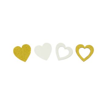12 Confettis en forme de Cœur en Bois - Or Métallisé et Blanc | jourdefete.com