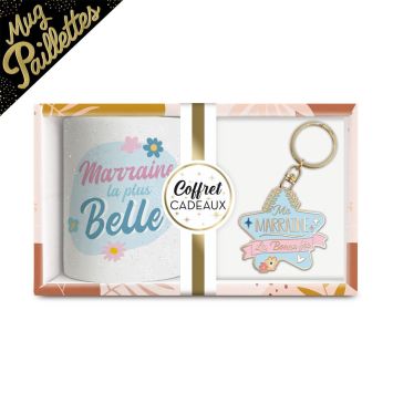 Un coffret composé d'un mug et d'un porte-clé pour votre marraine | jourdefete.com
