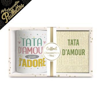 Coffret Mug et Chaussettes à paillettes "Tata d'Amour" pour femme - Collection Famille d'Amour
