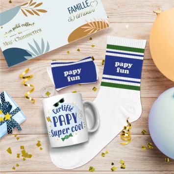 Coffret Mug "Papy super cool" et Chaussettes "Papy fun" pour homme - Collection Famille d'Amour