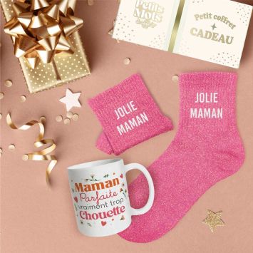 Coffret Mug "Maman Parfaite" et Chaussettes à paillettes "Jolie Maman" pour femme - Collection Famille d'Amour