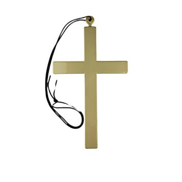 Collier croix en plastique doré déguisement religieux | jourdefete.com