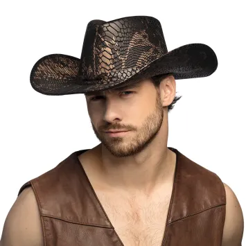 Chapeau Cobra avec imitation de peau de serpent, idéal pour les soirées western | jourdefete.com