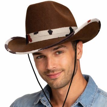Chapeau de cowboy marron adulte avec bande vachette | jourdefete.com