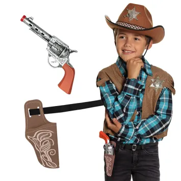 Pistolet de cow-boy pour enfant de 23 cm avec cartouchière | jourdefete.com
