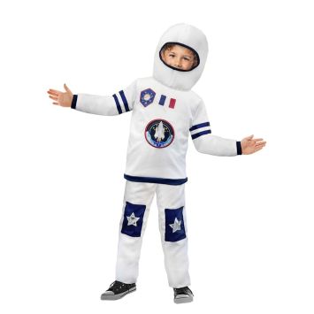 Enfant déguisé en astronaute avec combinaison blanche et casque spatial | jourdefete.com