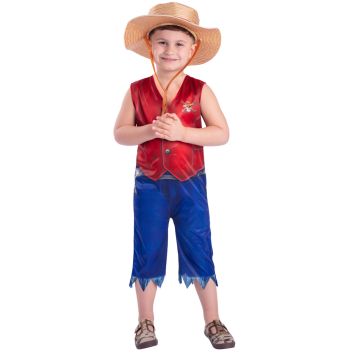 Déguisement enfant style Luffy avec chapeau de paille et combinaison | jourdefete.com