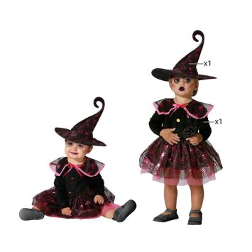 Déguisement bébé sorcière fuchsia avec robe et chapeau pointu | jourdefete.com
