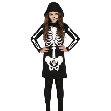 Déguisement Halloween fille en robe squelette noire avec capuche | jourdefete.com