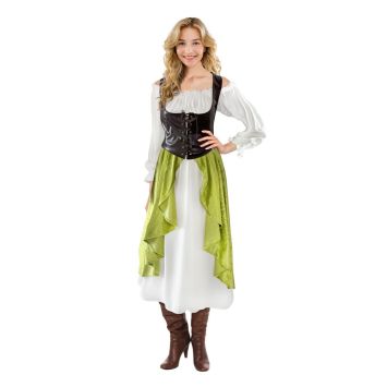 Femme déguisée en tavernière médiévale avec robe et corset | jourdefete.com