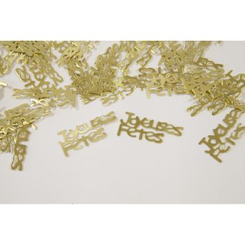 Confettis Joyeuses Fêtes dorés en carton métallisé pour déco de table de Noël | jourdefete.com