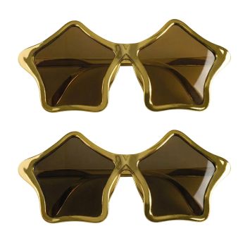 Deux paires de lunettes de soleil fantaisie avec une monture dorée en forme d'étoile et des verres foncés | jourdefete.com