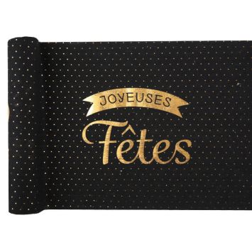 chemin de table joyeuses fêtes noir et or | jourdefete.com