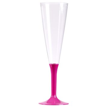 10 Flûtes à Champagne Plastique Pied Fuchsia
